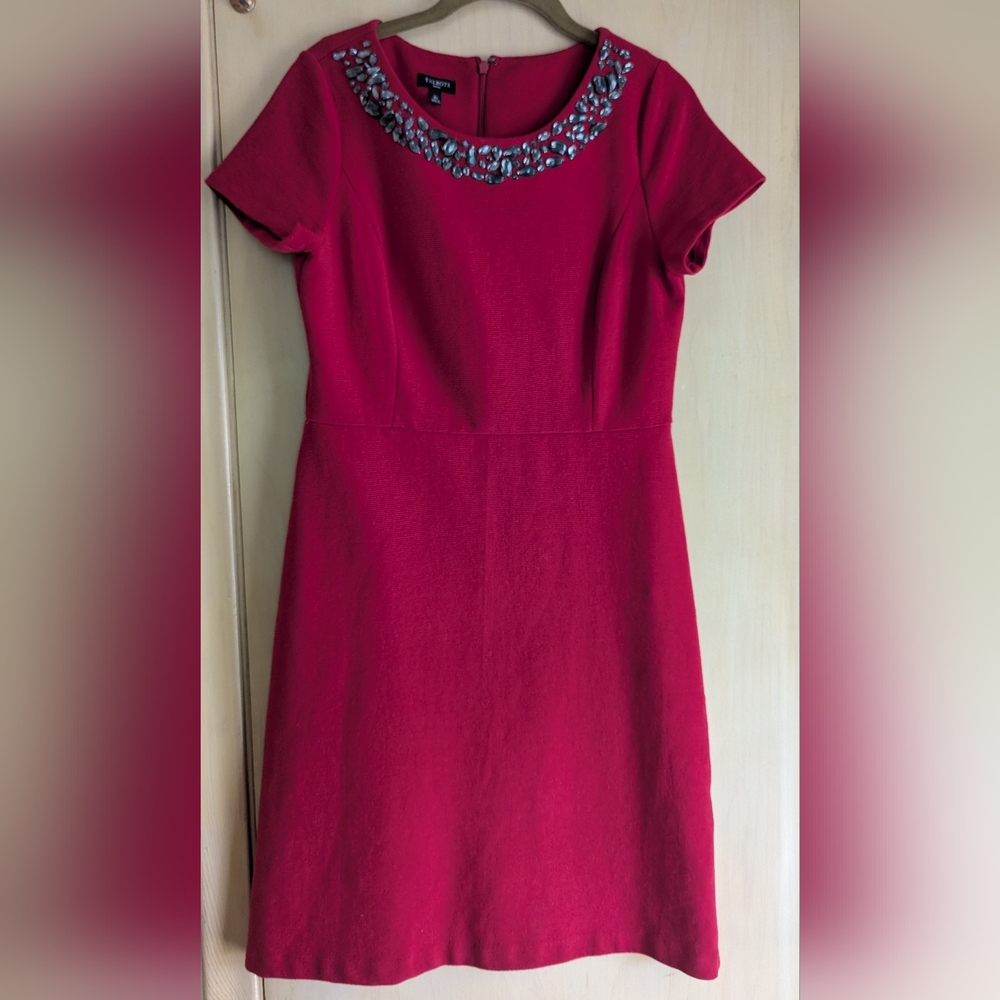 Elegant Red Dress with Embellished Neckline